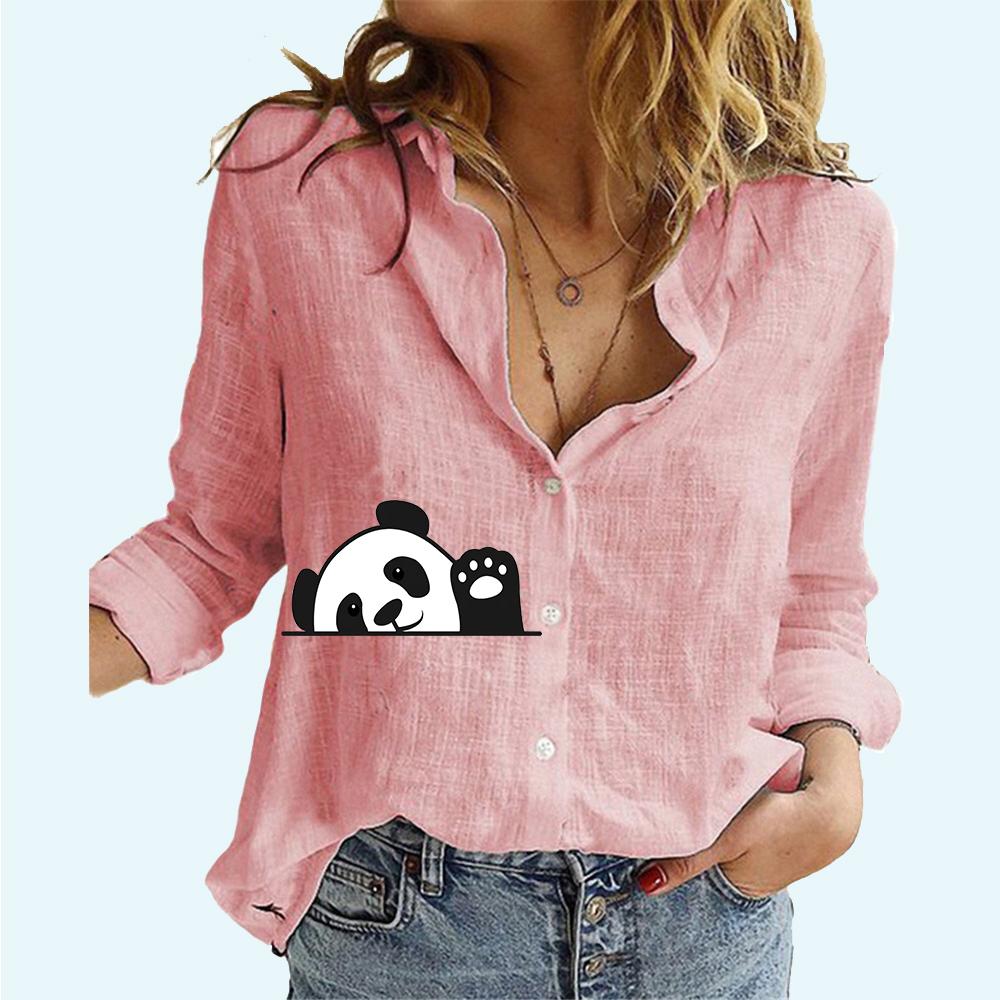 Women Fashion Print Blouses Spring and Fall Casual Long Sleeved Linen Top Female Cardigan Long Sleeve Shirt