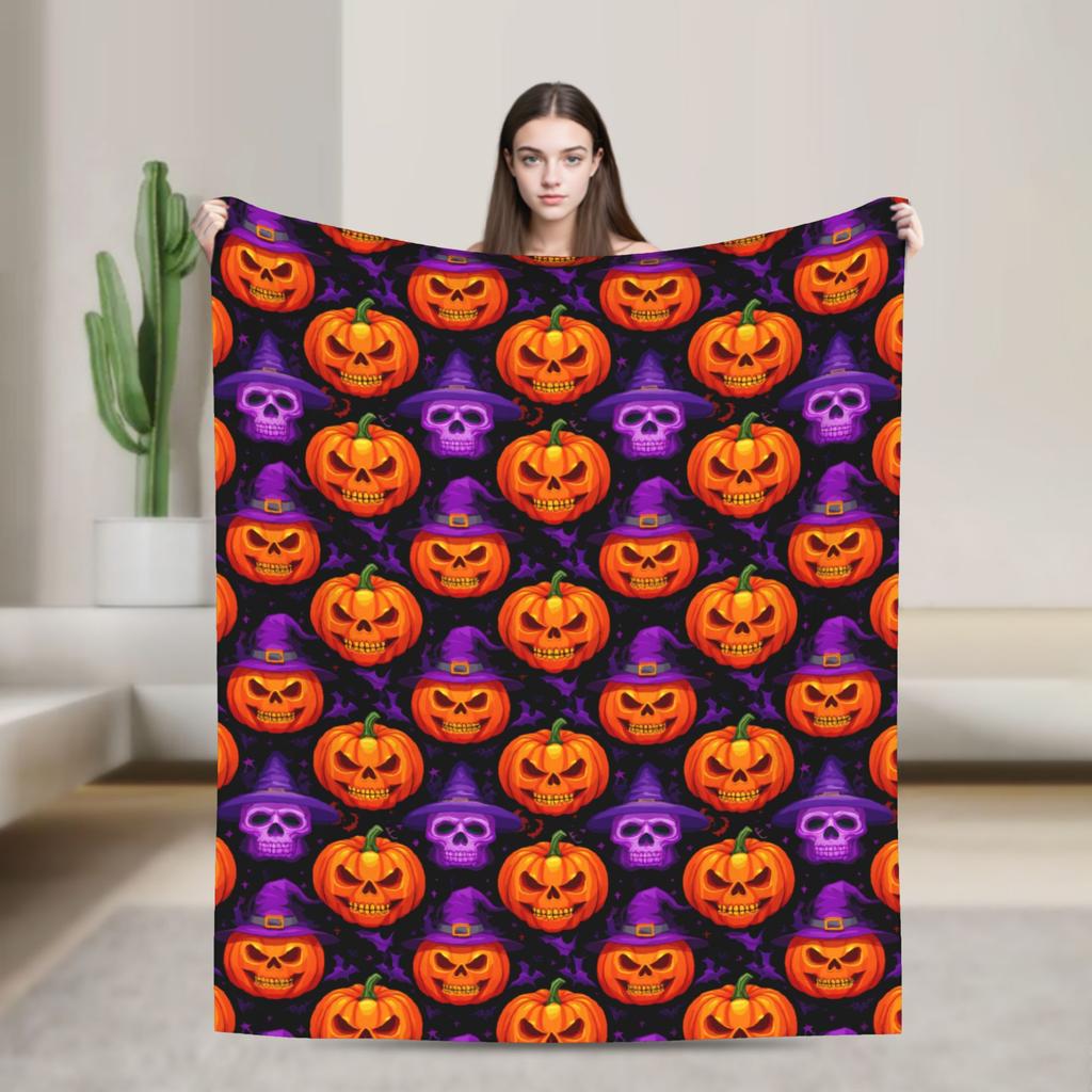 Cute Ghost Pumkin Skull Bat Blanket Warm Soft Throw Blanket Winter Decorative Couch Chair Sofa Bed Street Trend Bedspread