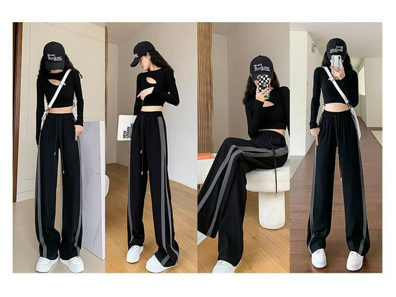 Women's Korean Style Wide-Leg Pants: Plus Size Slimming Straight, Loose Casual Petite Floor-Length, Trendy Spring-Summer Sportswear.