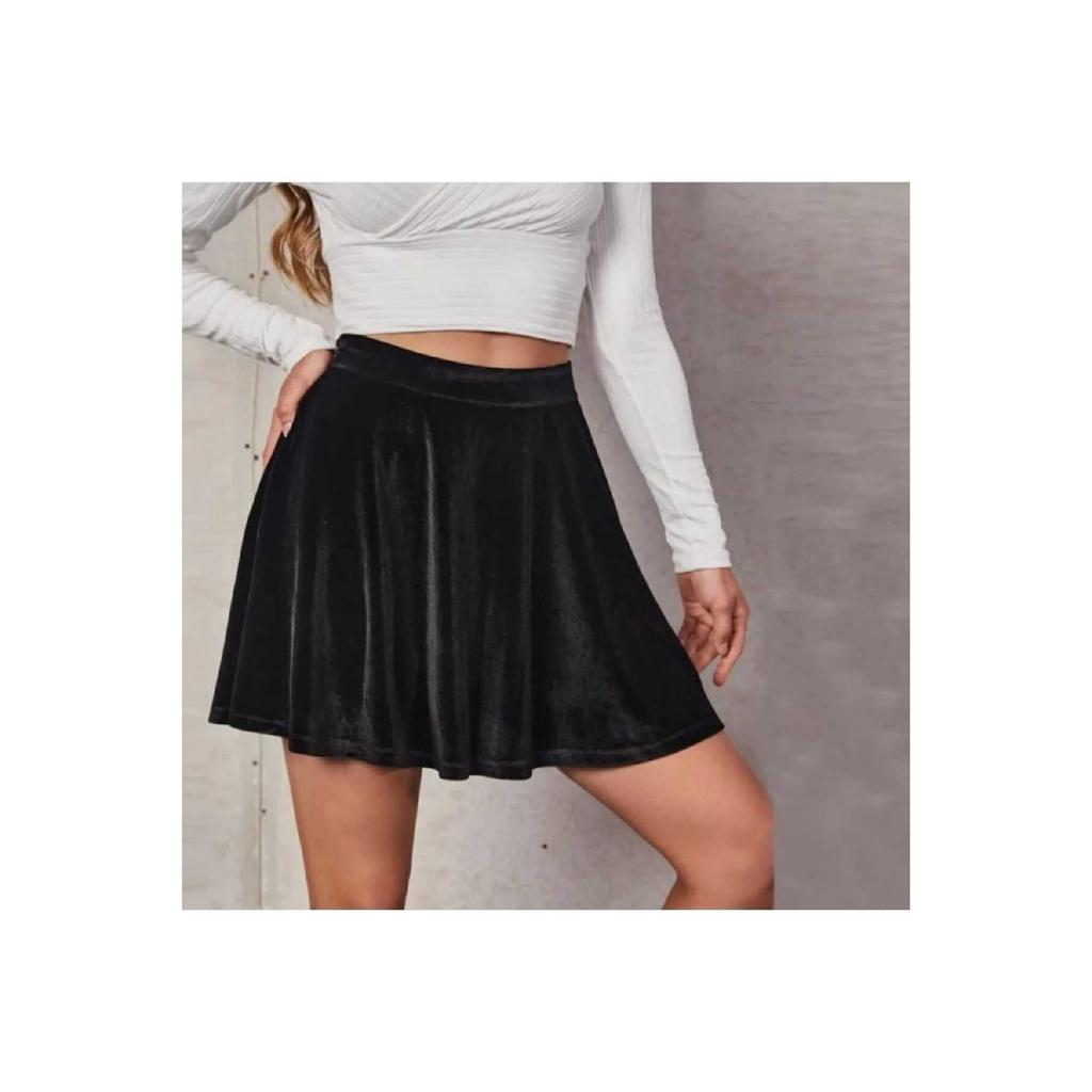 Fusta Neagră Evazată De Damă Cu Pantaloni Scurt Evazați Flexibili