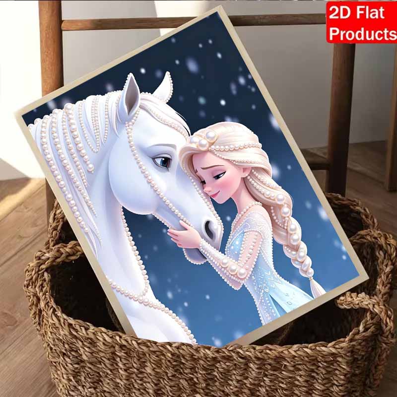 Disney Pearl Painting Frozen Elsa and Her Pony Nook 5D DIY Pearl Picture Crafts for Adults/Beginners Gift Ideas Home Decor