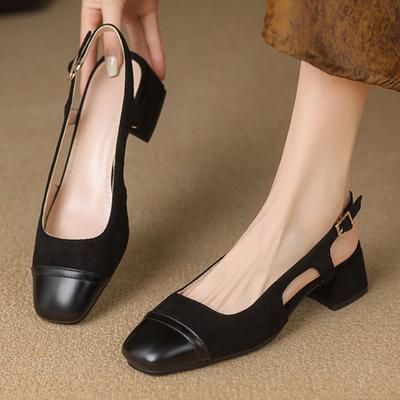 Damen Sandalen Sommer Schuhe 2025 Niedrige Absätze Eckig Geschlossene Zehen Schwarz Braun Schuhe Pumps Schuhe Mädchen Bequem