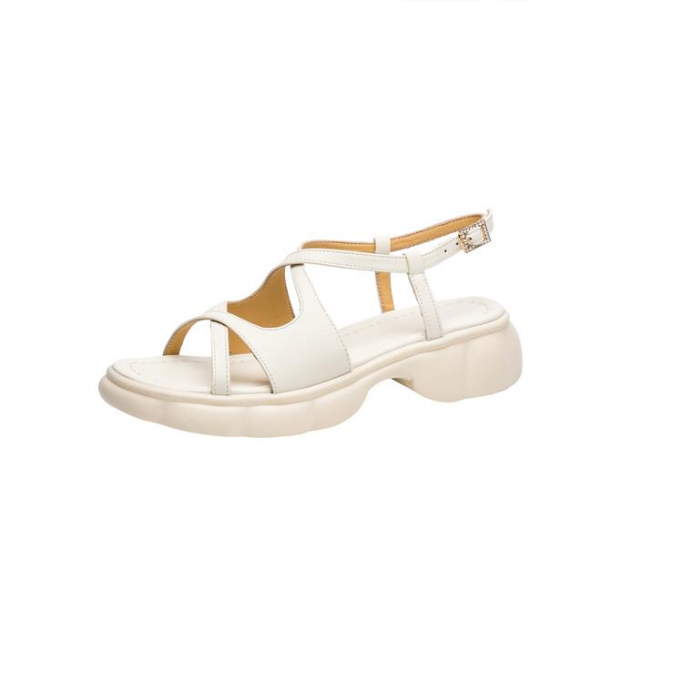 Fashion NEW Summer Women Sandals Round Toe Thick Heel Shoes Split Leather Shoes for Women Narrow Band Handmade Shoes Platform Sandals