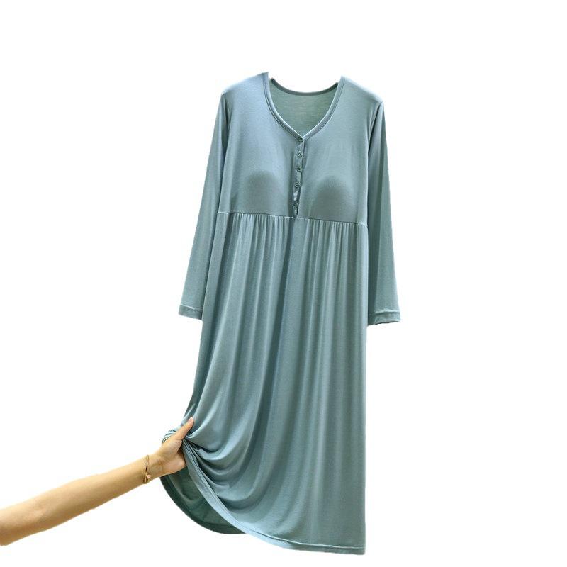 Women's Modal Long Sleeve Swing Dress with Chest Pads - Plus Size Casual for Spring, Summer, Autumn