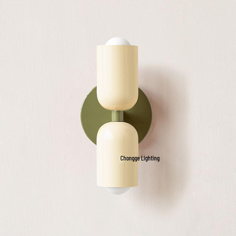 Mid-Century Modern Double-Head Cream Wall Lamp - Creative & Colorful Vintage Design for Nordic Bedrooms