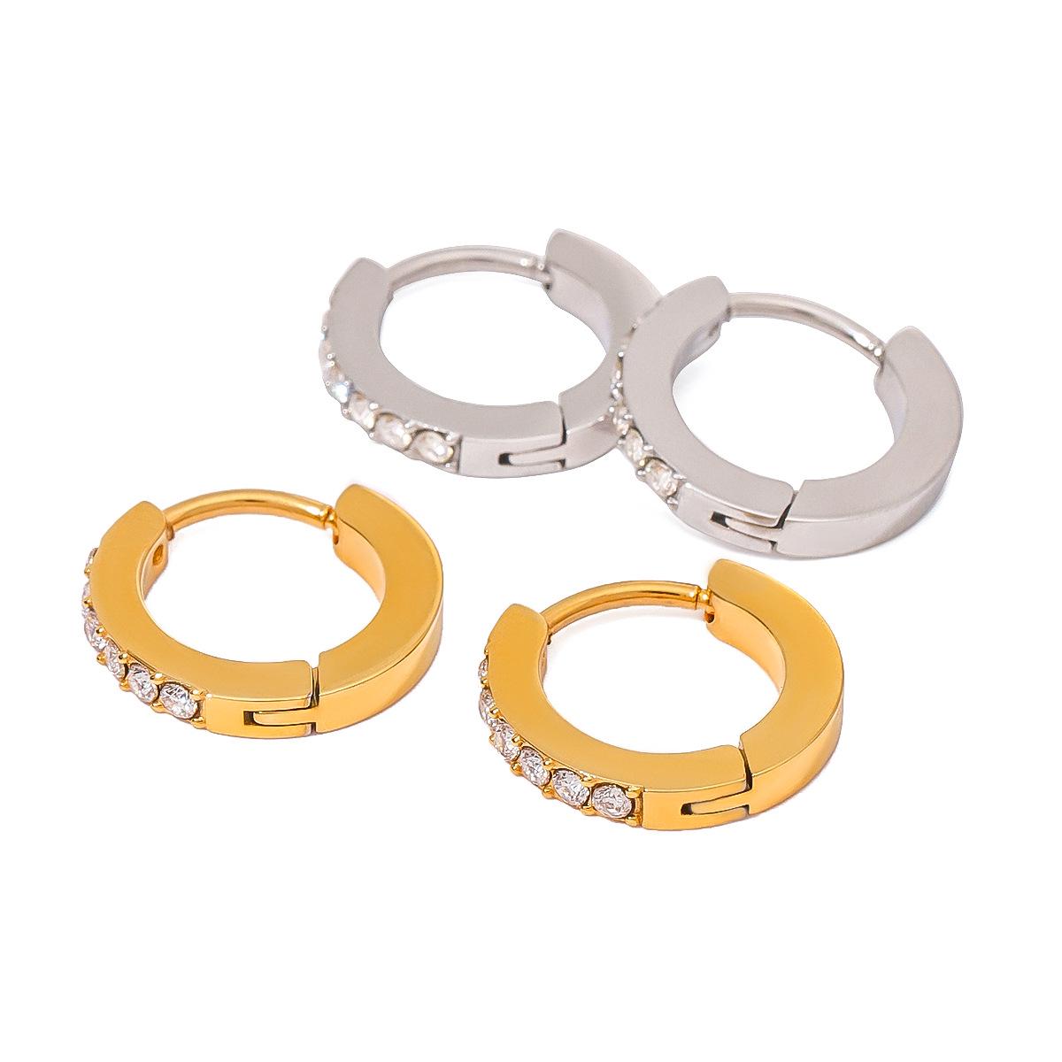 

Chic 18k Gold Zircon Inlaid Faceted Stainless Steel Earrings for Women