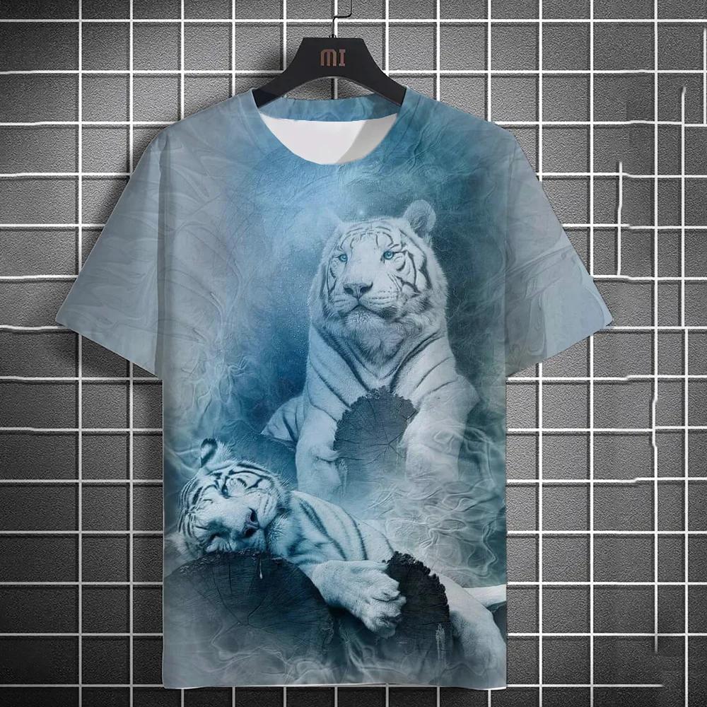 Animal Men's T-shirt 3d Tiger Print Men's Tops Casual Short Sleeve Simple T-shirt Summer Round Neck T-shirt Men's Ultra Clothing