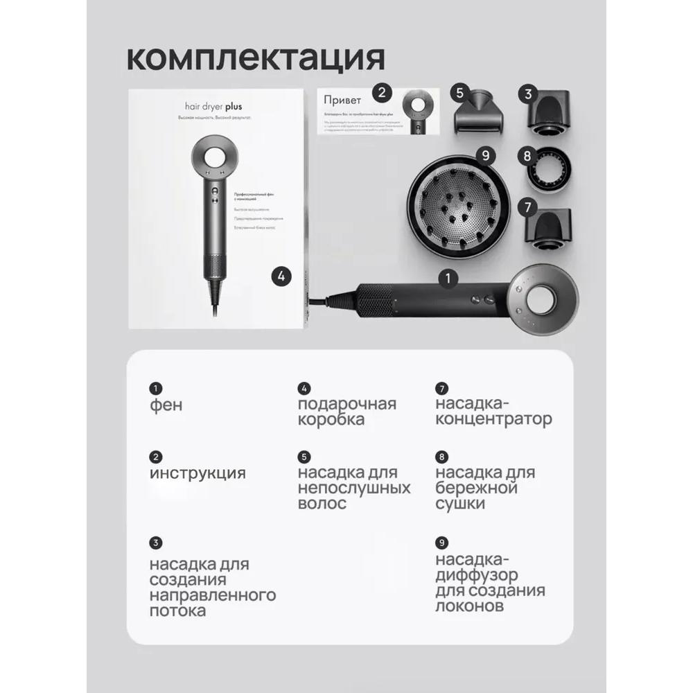 Professioneller Haartrockner, 5 Aufsätze, 4 Betriebsmodi, 2500 W, Hochgrau