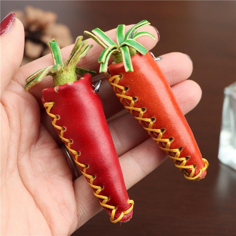 First Layer Cowhide Carrot Keychain Pendant Locomotive Car Key Chain Accessories Bag Small Pendant Cute Trendy