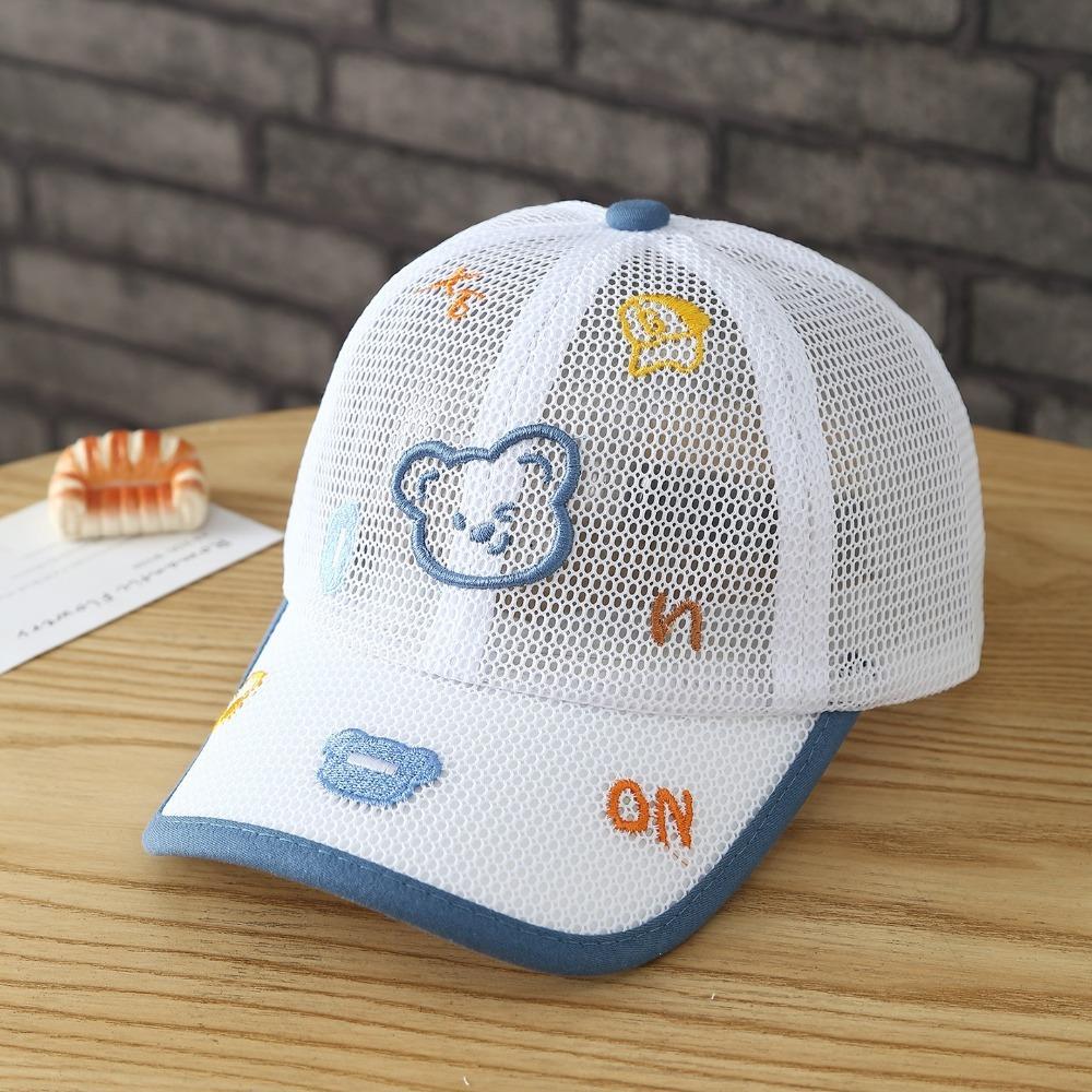 Cartoon Bear Kid Sun Hat Adjustable Velcro Summer Hat Cute Baby Baseball Cap Boys Girls белый