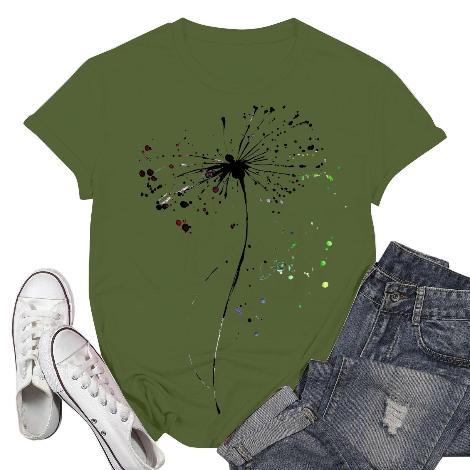 

Женские модные повседневные пуловеры с короткими рукавами и круглым вырезом с принтом L армия зеленый