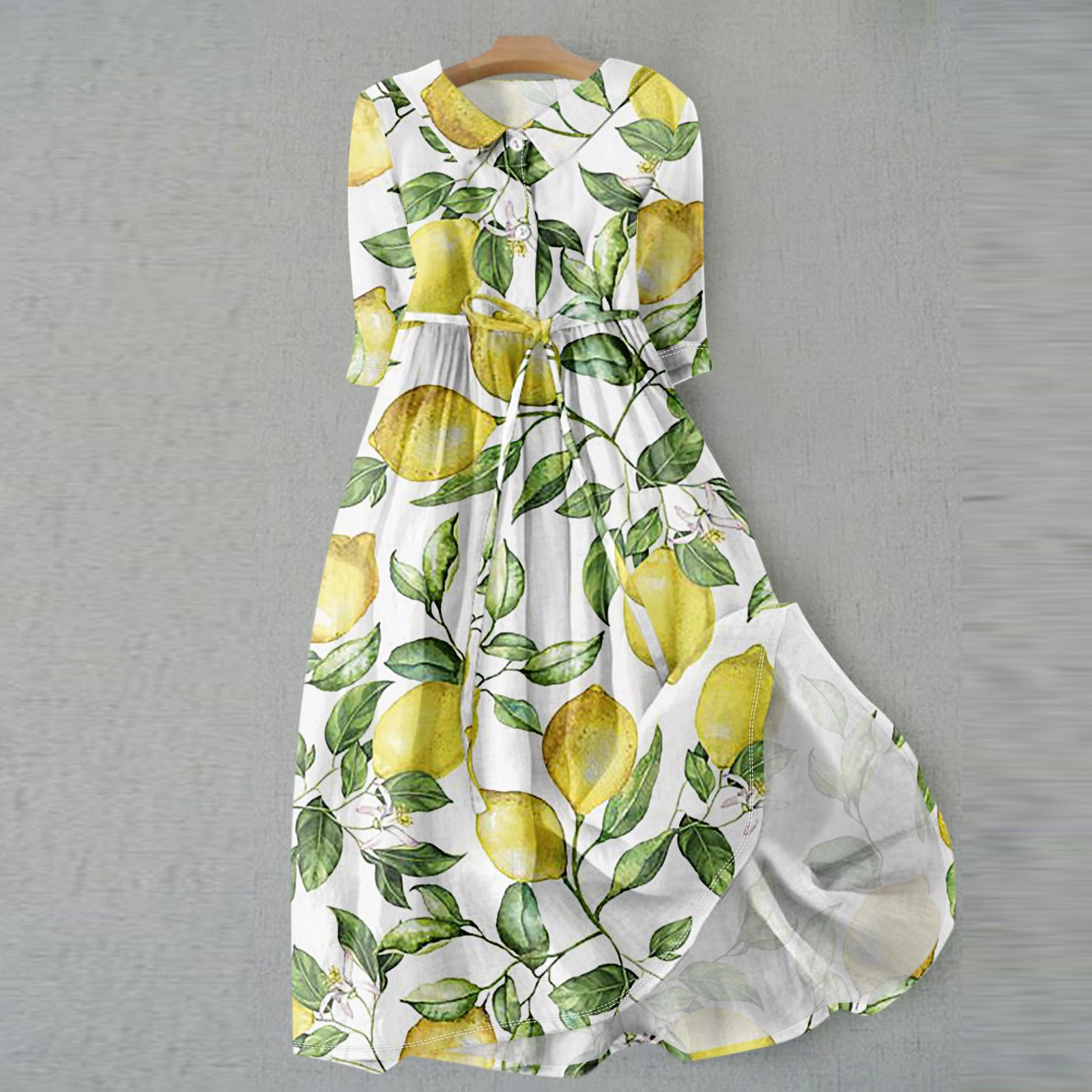 

Женское модное платье с откидным воротником и рукавами 3/4 с принтом XL жёлтый