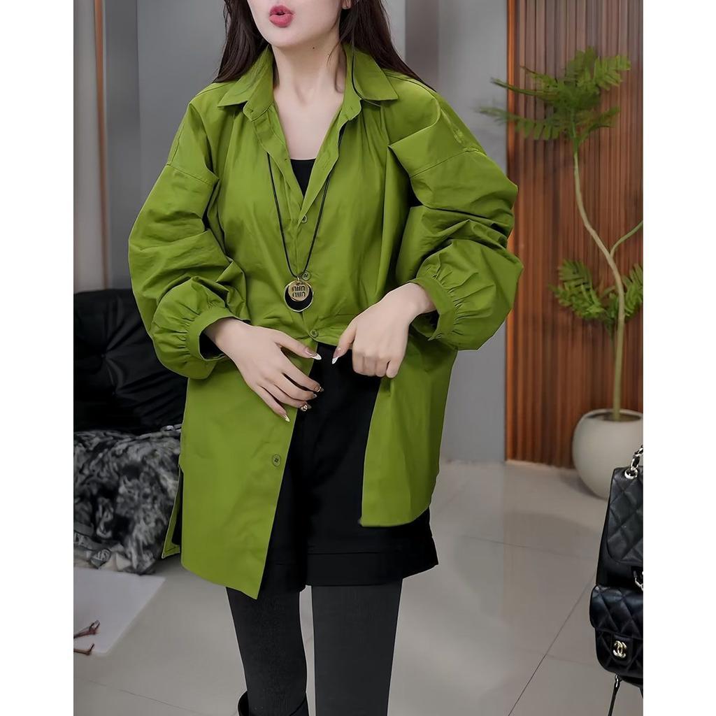 Spring Fashion Loose Fit Solid Color Shirt Trendy Oversized Long Top for Women Casual Commute