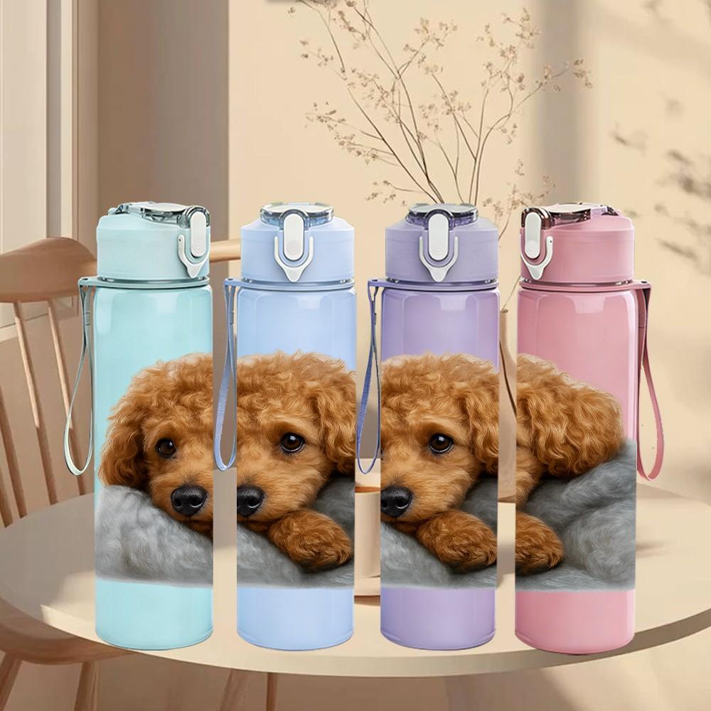 1PC Teddy Puppy Cozy Blanket 750ml Color Plastic Sports Water Bottle Leakproof Flip Straw Lid Suitable for Sports Office Home Use