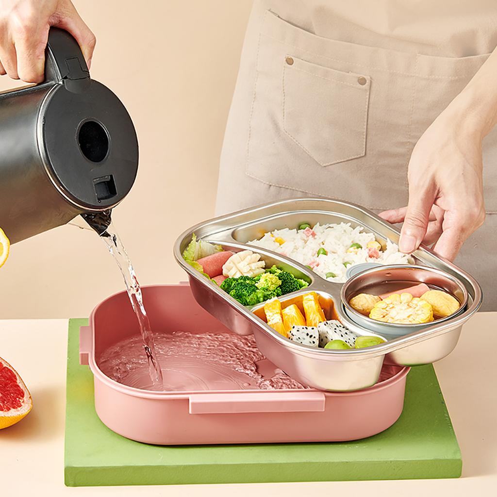 4/5 Grids Portable 304 Stainless Steel Lunch Container For Kids Students Large Capacity Lunch Box With Cutlery& Bowl Heatable N