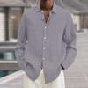 Four Seasons Long Sleeve Lapel Loose Button Cotton and Linen Striped Cardigan Shirt Men's