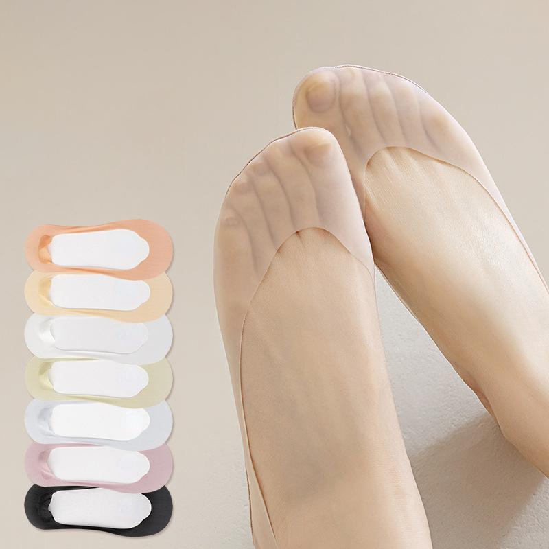 1/3/5 Pairs Summer Invisible Silicone Anti-slip Socks No Show Ultra-thin Breathable Sock Solid Color Ice Silk Low Cut Boat Socks