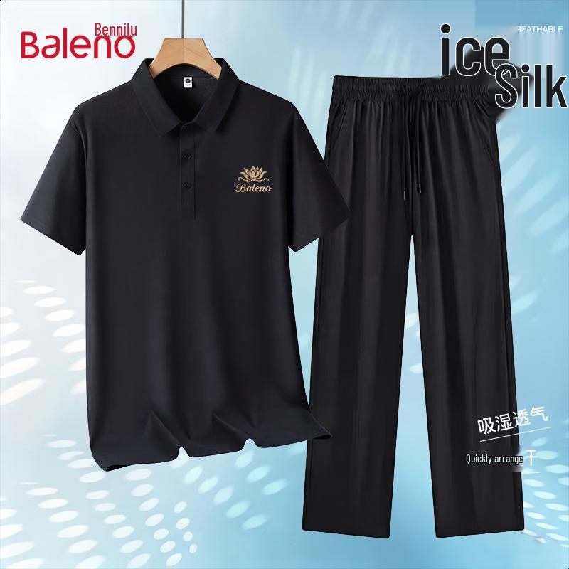 Baleno Men's Ice Silk Short Sleeve Polo Shirt & Pants Set