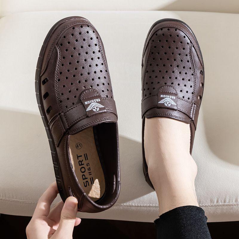 Men's Business Casual Beach Sandals Anti-Slip Outdoor Thick Sole Breathable Slippers Imitation Leather Shoes PVC