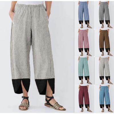 Solid Color Patchwork Stripe Loose Casual Straight Leg Slit Small Feet Women's Pants