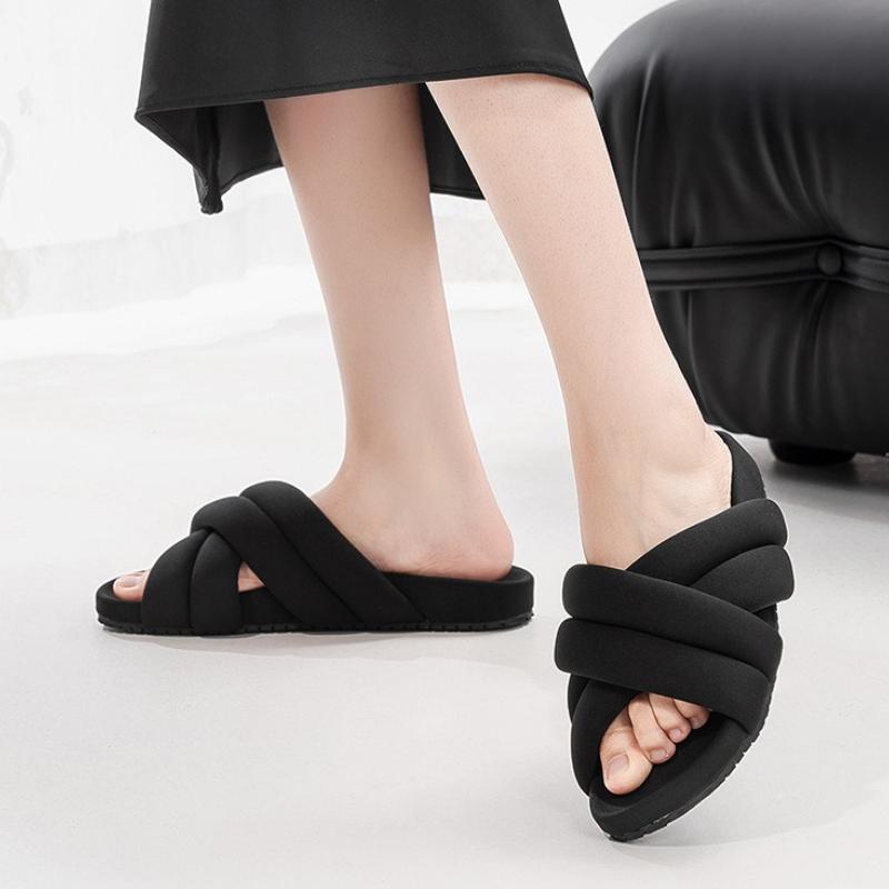 Fashion Fashion Cross Tied Design Brand Slippers Women Comfortable Lightweight Soft Flat Slippers Summer Open Toe Non-slip Beach Shoes