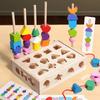 Wooden Five Column Building Block Bead Set For Kids Educational Brain Development Toy