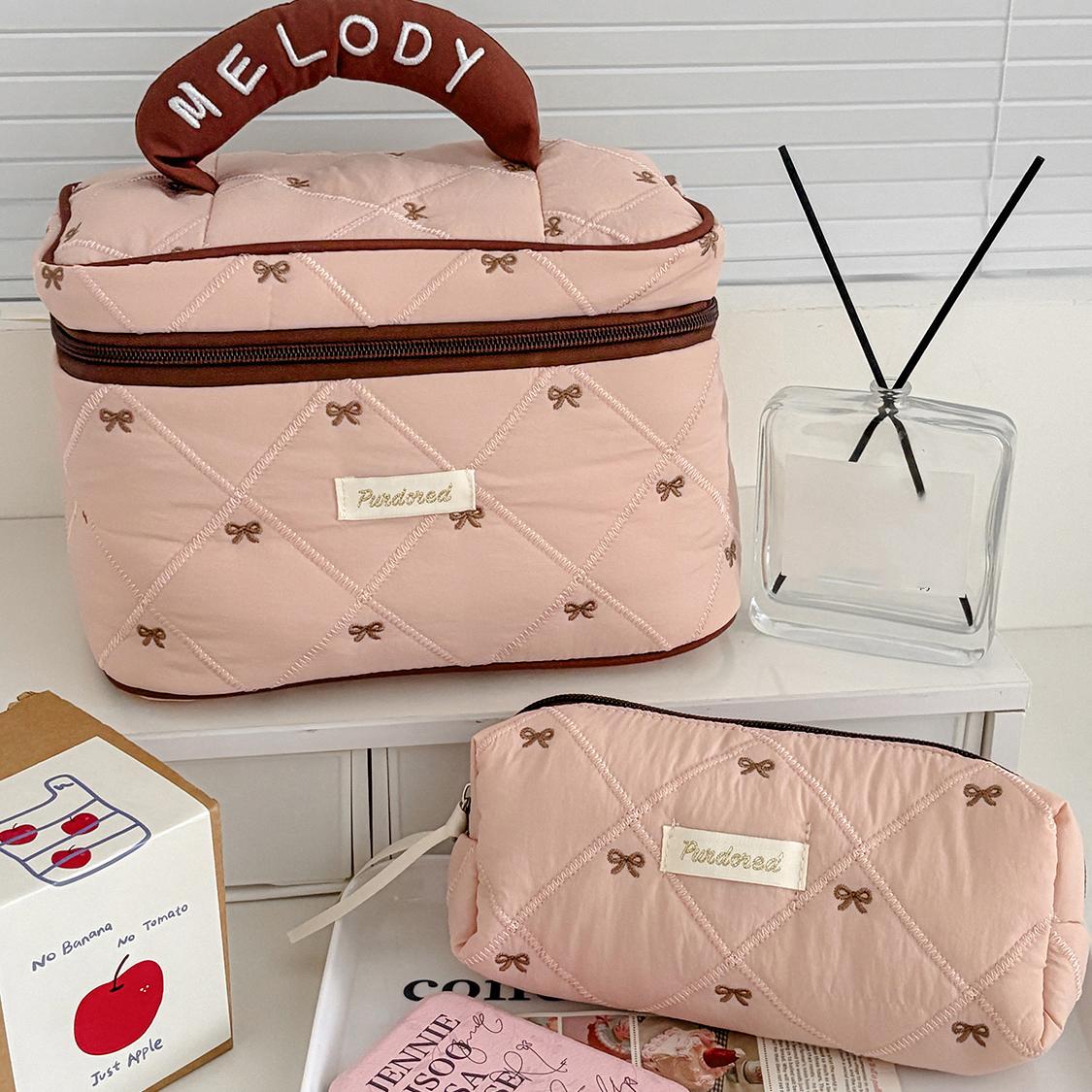 

3 Set Pink Cake Women Cosmetic Quilted Bag Portable Travel Organizer Toiletry Makeup Storage Pouch Handbag Ladies Zipper Bag