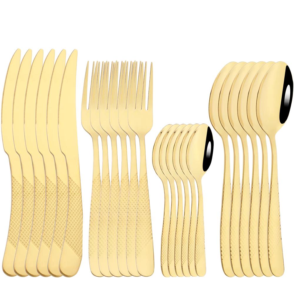24Pcs Dinnerware Sets Stainless Steel Flatware Set Steak Knife Fork Teaspoon Tableware Cutlery Set Food Silverware