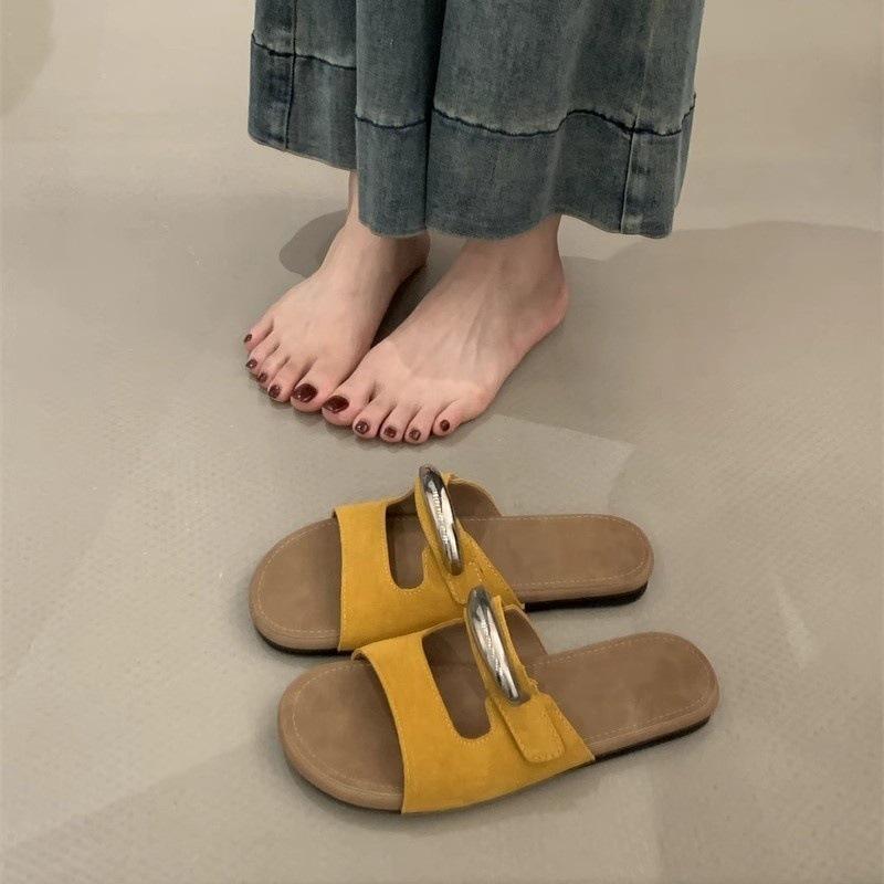 

Design sense niche flat bottom one-word shoes women s shoes outer wear beach shoes sandals 35