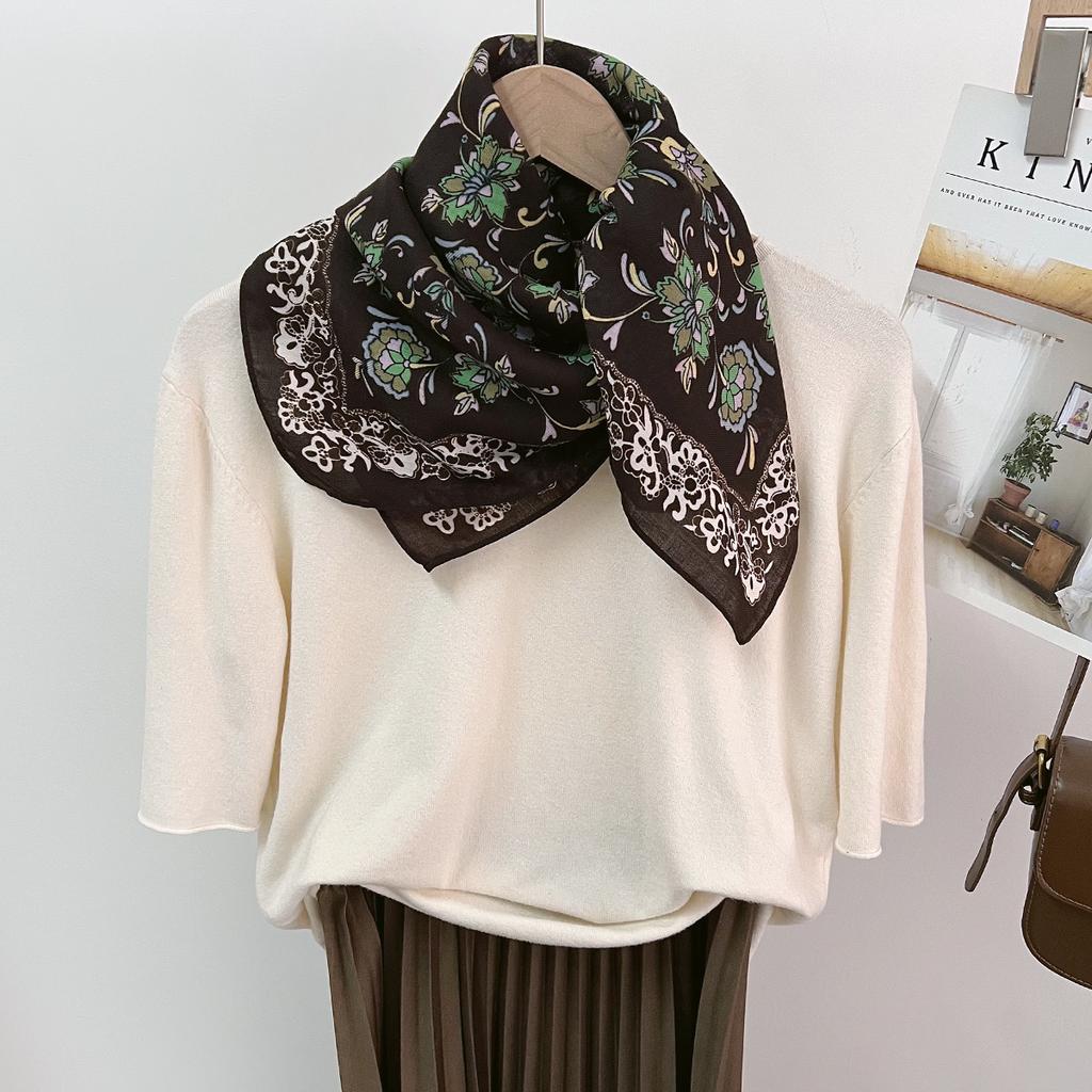 Small Cuihua Neck Protection Silk Scarf Spring Out Foreign Versatile Windproof Scarf Women'S Cotton And Linen Square Scarf