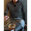 Men’s Ribbed Stripe Henley Polo Free Size (Ivory/ Gray/Black) Casual Knit Shirt
