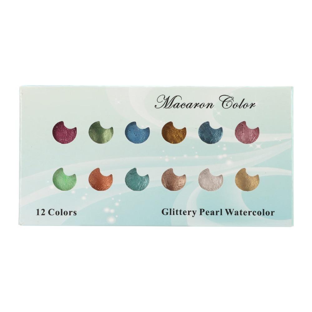 

12PCS pearlescent tone Metal Tone Watercolor Cakes Decorative pattern tinting Watercolor Paint
