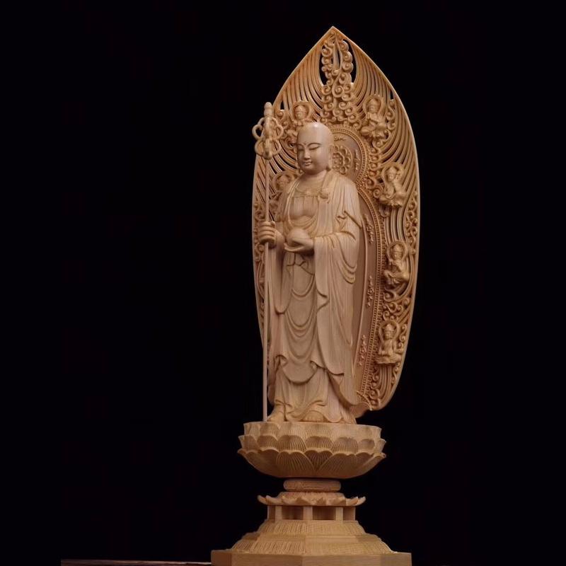 Wooden Di Zangwang Large Decorative Figures Buddha Statue Solid Wood Carving Home Living Room, Office Feng Shui Statue  43cm