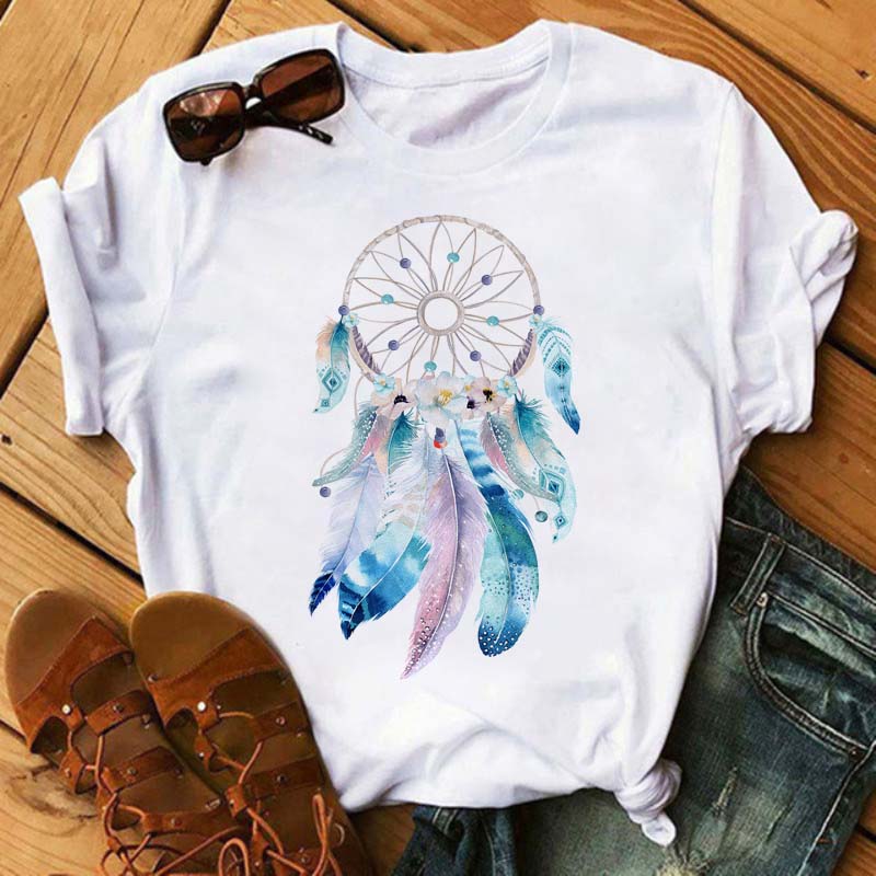 Fashion Dreamcatcher Women T Shirt Harajuku Graphic Ladies Tees Shirt Dream Catcher White Black T-Shirt Clothes Female Tshirt
