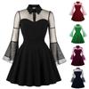 Women  Color Long Sleeve Retro Dress Gothic Flare Sleeve Stitching Dress