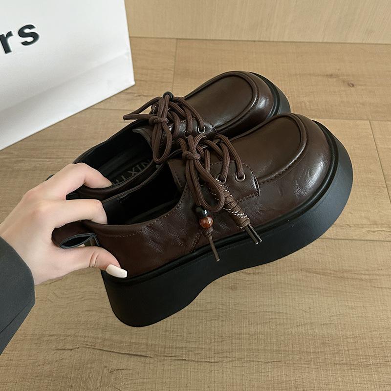 

Черные британские универсальные туфли jk на толстой подошве из маленькой кожи для женской коллекции 2025, новые осенние, увеличивающие рост, на мягкой подошве, ретро лоферы 39 коричневый