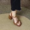 Summer simple word with open-toed square head thick heel sandals ankle wrap with commuter high heels