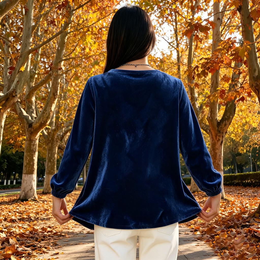 Women's Fashion Color Long Sleeve Ruffle Trim Top for Casual Everyday Wear