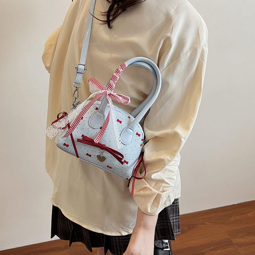 Lace Ribbon Boston Shoulder Bag French Style Women Handbags Fashion Bow Ribbons Bowling Bag  Travel