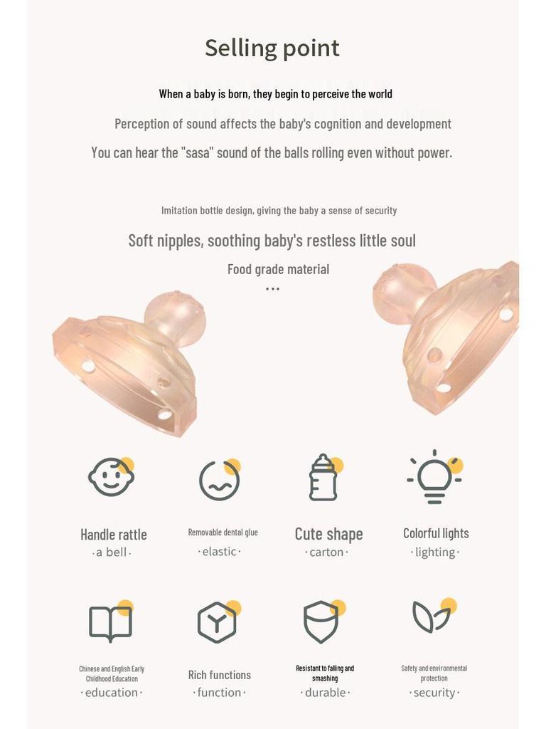 Bilingual Baby Teether Toy with Soothing Sounds & Storytelling Functions