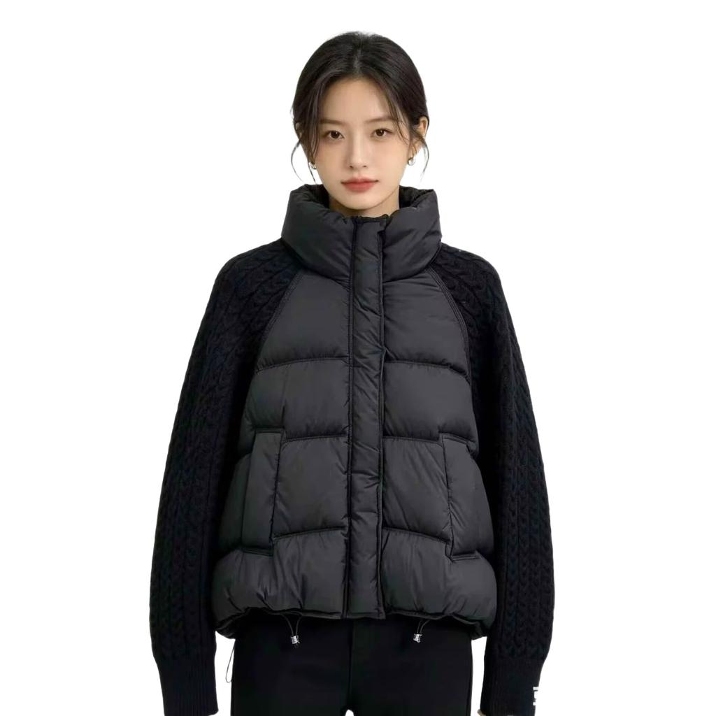 Autumn and winter small simple coat women's short twist knitted sleeves stand-up collar fake two cotton clothes to keep warm
