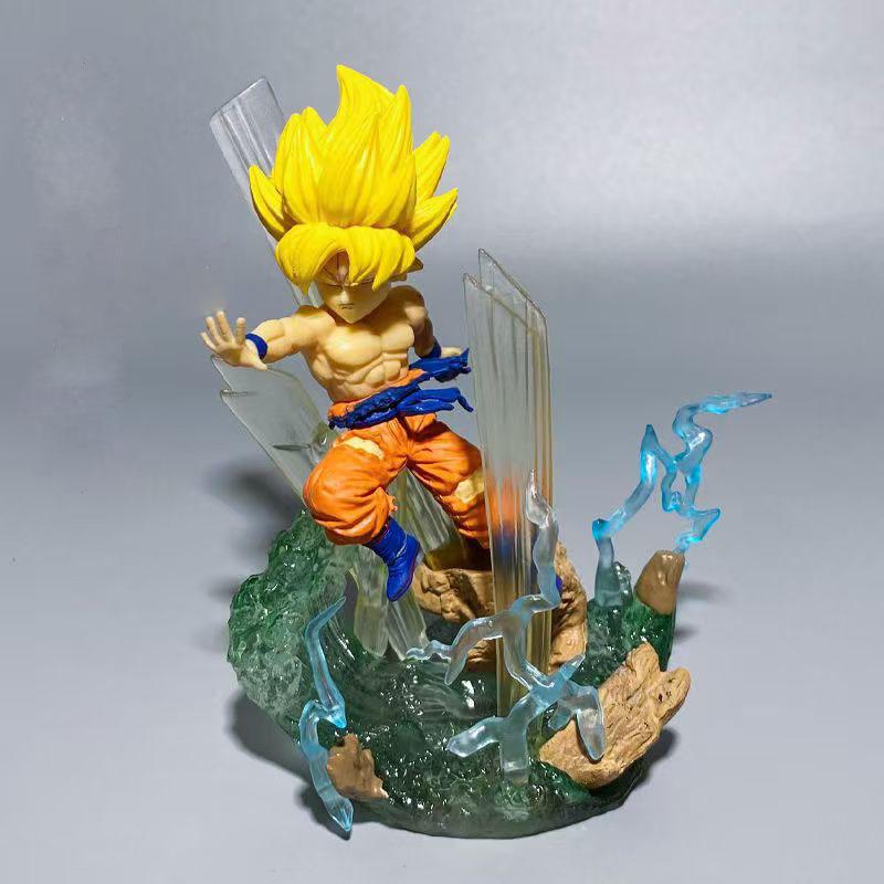 Q Version Anime Dragon Ball Z Super Saiyan Figure Goku Vegeta Action Statue Model Toys Doll Car Decoration Gift