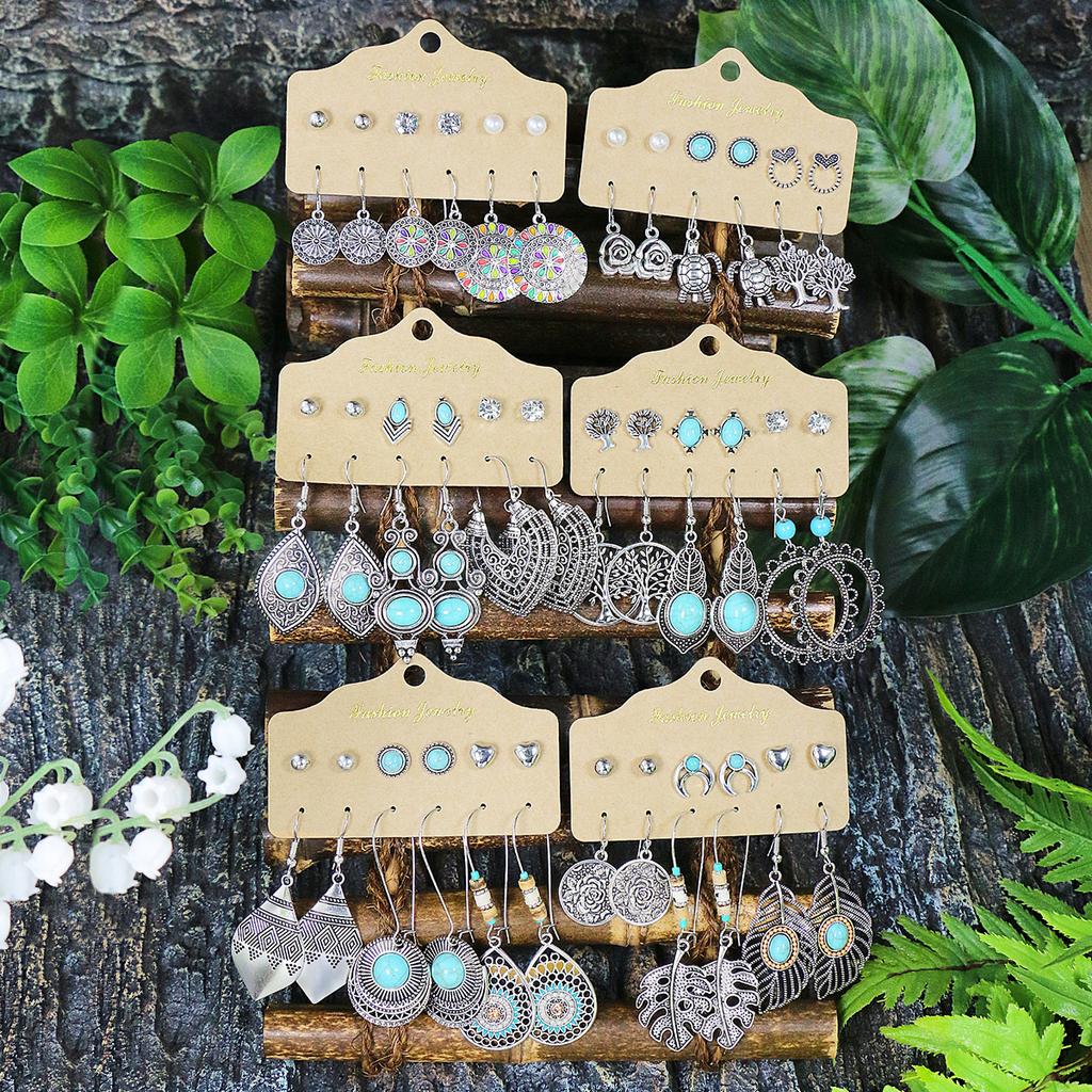 Ethnic Style Earrings for Women&Teen Girls Vintage Silver Geometric Shape Easy to Wear Match Various Outfits Gifts