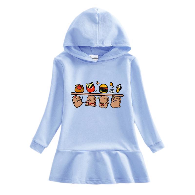 Ruffle Cartoon Rainbow Hoodie Dress - Girls' Long Sleeve Princess Style
