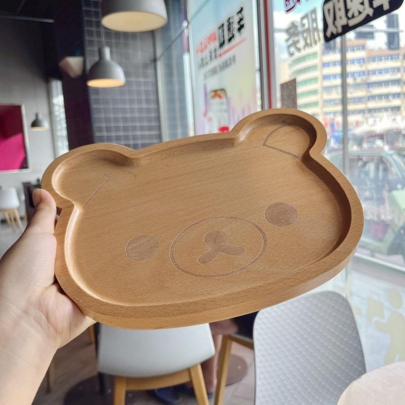 Wooden Rilakkuma Plate Cute Solid Wood Tray Cute Cartoon Divided Kids Dinnerware Snack Fruit Dessert Dish Tableware Bowl