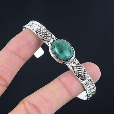 925 Silber Ovaler Natürlicher Malachit Einzigartiges Handgefertigtes Jubiläums Armreif Armband