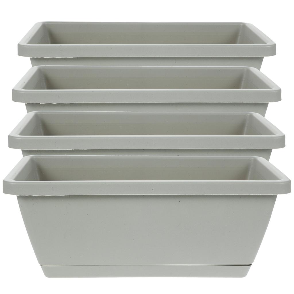 4pcs Window Box Planter Plastic Vegetable Flower Boxes Rectangular Flower Pots with Saucers Indoor Outdoor Plant Box