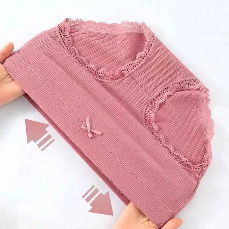 Women's High Waist Bow Lace Cotton Briefs - Breathable & Comfortable