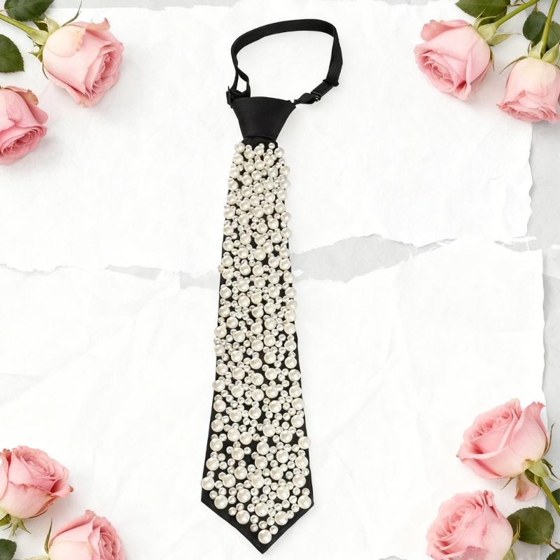 Elegant Artificial Pearls Tie for Men and Women Business Meetings and Dinners with Stylish Lookings and Preknot Design