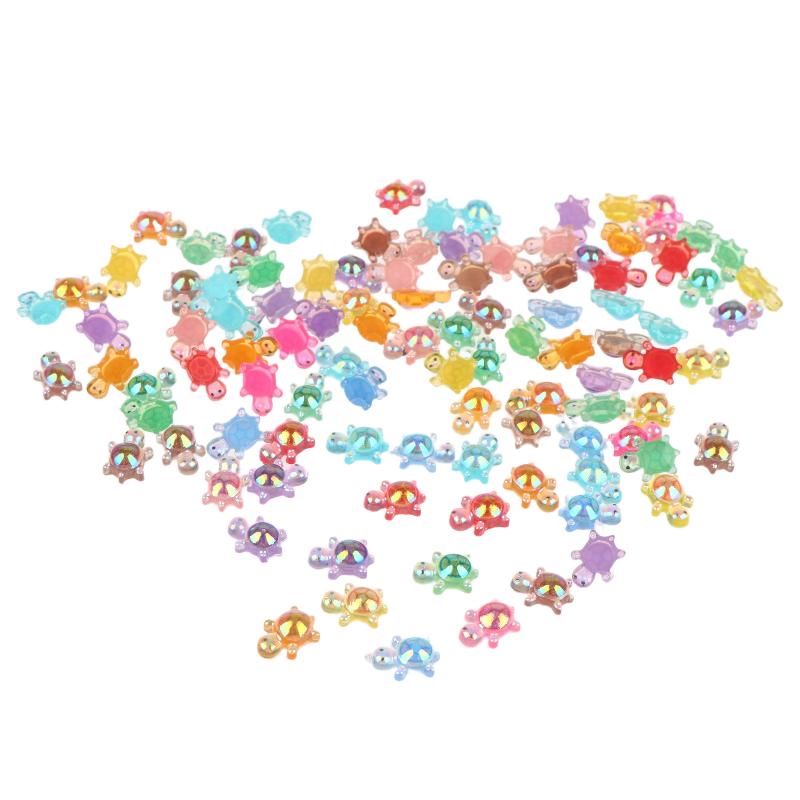 100Pcs Mini Resin Turtle Charms Rainbow Laser Tortoise Ornament Small Figurine For Diy Jewelry Making Keyring Handmade Crafts